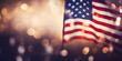The United States of America USA flag with colorful shiny bokeh light background. Nation flag in the dark with illumination light. National day concept.