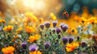 Joyful Summer Meadow: Santolina Flowers and Butterflies Dance Under the Sunlight in Vivid Macro Beauty