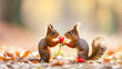 Valentinstag, Eichhörnchen schenken sich Blumen.