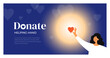 Donation, charity foundation concept template. Female holding heart lighting dark by love. Donate money, blood, give help, social care banner. Helping hand vector illustration. Design element, poster