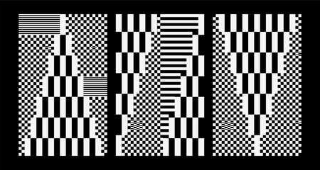 geometric abstract background. y2k pixels glitch trendy print, abstract black and white. cyber futur