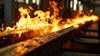 Burning metal structures in a factory or warehouse, a metal truss or a gate beam on fire