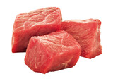 Fototapeta  - cubos de carne bovina cru isolado em fundo transparente - pedaços de filé mignon 