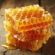 Raw delicious honeycomb on wooden table