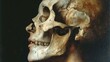 A hauntingly beautiful Renaissance-style painting of a human skull, its contours and crevices dramatically highlighted, evoking the timeless theme of life's transience and the human soul.