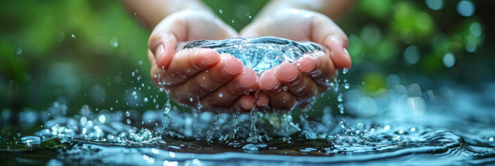 hands holding clean water, world water day banner