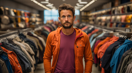 A man is standing in a clothing store. Generative AI