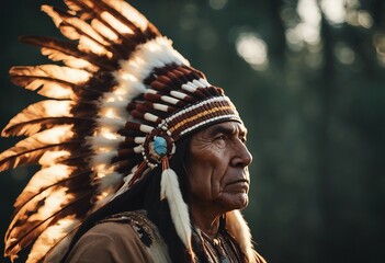 Native american indian chief at sunset art