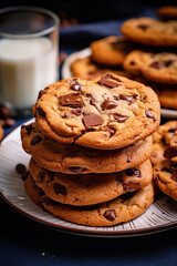Wall Mural - Delicious chocolate chip cookies on a white plate