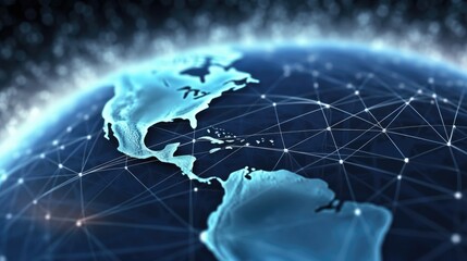Wall Mural - connection lines glow light around the earth's surface, future technology background with circles an