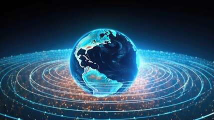Wall Mural - connection lines glow light around the earth's surface, future technology background with circles an