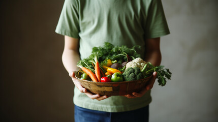 Wall Mural - the boy holds vegetables. The concept of healthy children's nutrition