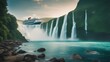 falls in the summer Fantasy cruise ship with a waterfall of magic, with a landscape of enchanted islands  