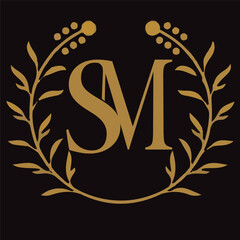 SM letter branding logo design with a leaf..
