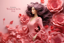 International Happy Women's Day Celebration Floral Illustration, Pink Flowers Background