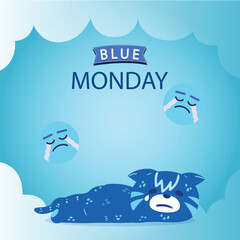   vector sad character on blue monday concept illustration