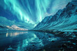 Tsukurvur ist eine isländische Region, die mit Bergen und Polarlichtern bedeckt ist, Aurora