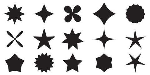 Wall Mural - sparkle burst sticker vector set. stars collection. star blank label, star icons. starburst flower s