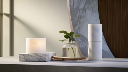 Canvas Print - Smooth marble podium understated elegance for fragrance showcasing