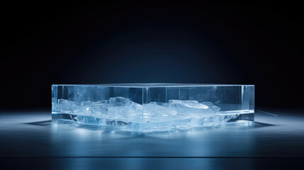 Poster - Ethereal ice platform indigo background for tech accessory presentation