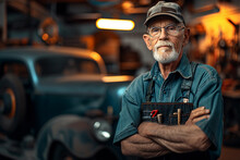 Vintage Car Mechanic, Classic Garage Setting