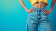 cropped of slender woman wearing huge jeans collage   
