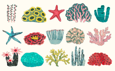 Wall Mural - Coral reef. underwater nature vector illustration. watercolor painting.