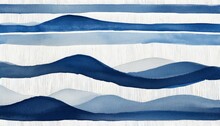 Seamless Abstract Playful Hand Drawn Fine Line Watercolor Stripes Rolling Hills Landscape Pattern In Indigo Blue And White Baby Boy Or Nautical Theme High Resolution Textile Texture Background