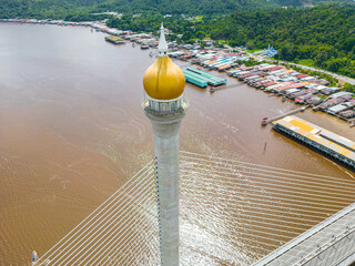 Wall Mural - Raja Isteri Pengiran Anak Hajah Saleha Bridge in Bandar Seri Begawan Aerial View. Bandar Seri Begawan, the capital of Brunei Darussalam. Borneo. Southeast Asia.