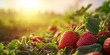 As the Sun Sets, a Lush Strawberry Field Flourishes: Organic Farming Yields Fresh, Ripe Berries, Natures Bounty, Generative AI