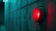 One Single Simple Red Alert Alarm Light On A Concrete Wall