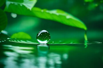 Canvas Print - water drop on green leaf