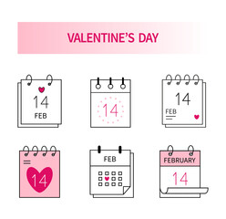 Valentines day calendar  on 14th February  in color soft pink isolated.