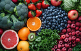 Circle of Fresh and Colorful Fruits and Vegetables. A vibrant assortment of various fruits and vegetables arranged in a captivating circle.