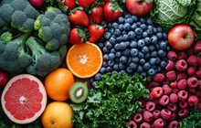 Circle Of Fresh And Colorful Fruits And Vegetables. A Vibrant Assortment Of Various Fruits And Vegetables Arranged In A Captivating Circle.