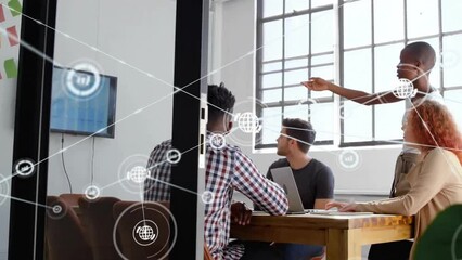 Wall Mural - Animation of network of connections over diverse business people in office