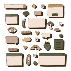 dialog boxes old. Retro pc elements, user interface, operating system, windows, icons in trendy retro style. old computer ui elements dialog boxes vector set. Illustration 90s. Vector illustration