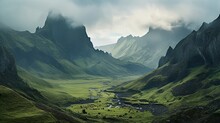 Beautiful Green Mountain Landscape With Cloudy Scenery Wallpaper
