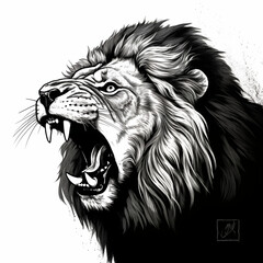 Wall Mural - Lion Beast Roaring Ferocious Feline Angry Mean King of the Jungle Powerful teeth showing generative ai