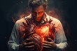 Emotional Man pain heart. Cardiac disease. Generate Ai