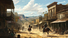 Wild West Town With Cowboys Dueling In Dusty Street, AI Generated