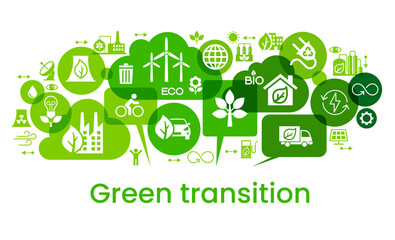 Alternative clean energy. Transition to environmentally friendly world concept.  Ecology infographic. Green power production. Transition to renewable alternative energy.