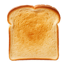 A slice of bread is cut out on a transparent background. Toasted slice of bread on a white background, suitable for insertion into a design or project.