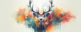 Fototapeta  - Watercolor deerhead animal photo on white background.