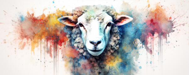 Naklejka na meble Watercolor sheep head animal photo on white background.