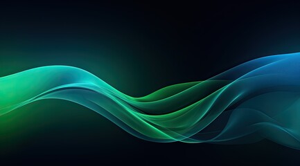 Colorful energy-charged background with dark sky-blue and green waves. AI generated illustration.