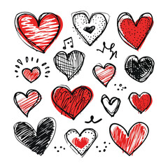 Poster - Hearts doodle collection. Hand drawn valentine's day heart icons