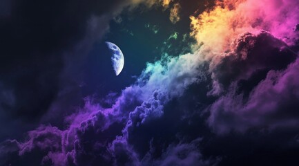 Wall Mural - a rainbow cloud is being lit up by the light of moon color cloud