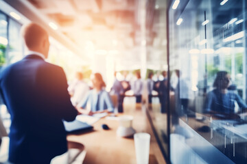 Business office with blurred people casual wear, with blurred bokeh background