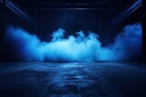 Fototapeta  - The dark stage shows, empty cobalt, sapphire, azure background, neon light, spotlights, The asphalt floor and studio room with smoke